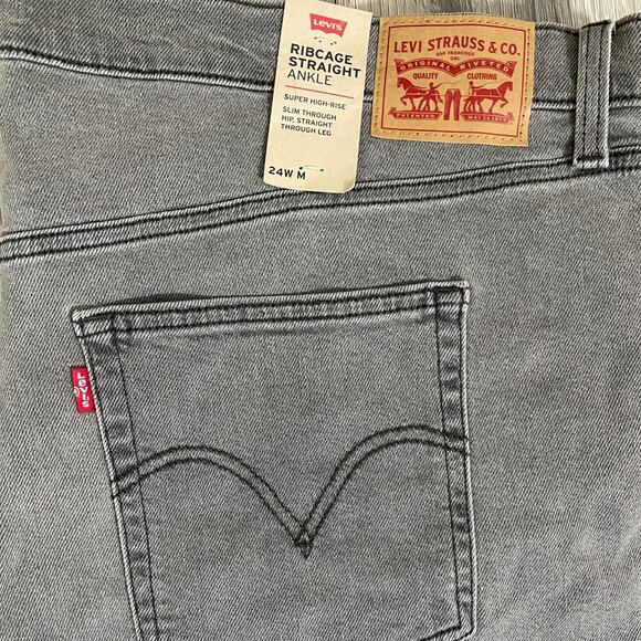 Levi's Ribcage Straight Ankle High Rise Jeans Cosmic Chatter Grey Plus 24W - Picture 5 of 13
